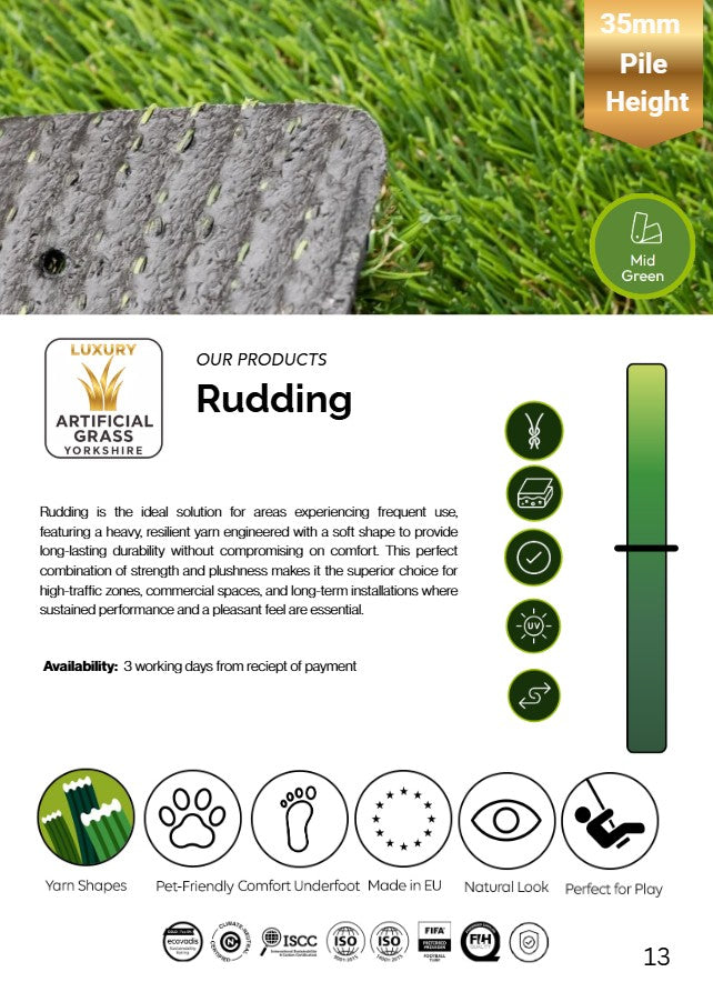 🌳Rudding Artificial Grass 35 mm. Soft, Durable, and Mud-Free Artificial Grass, Available in 4mtr or 2mtr Widths - Hardscape Supplies Co