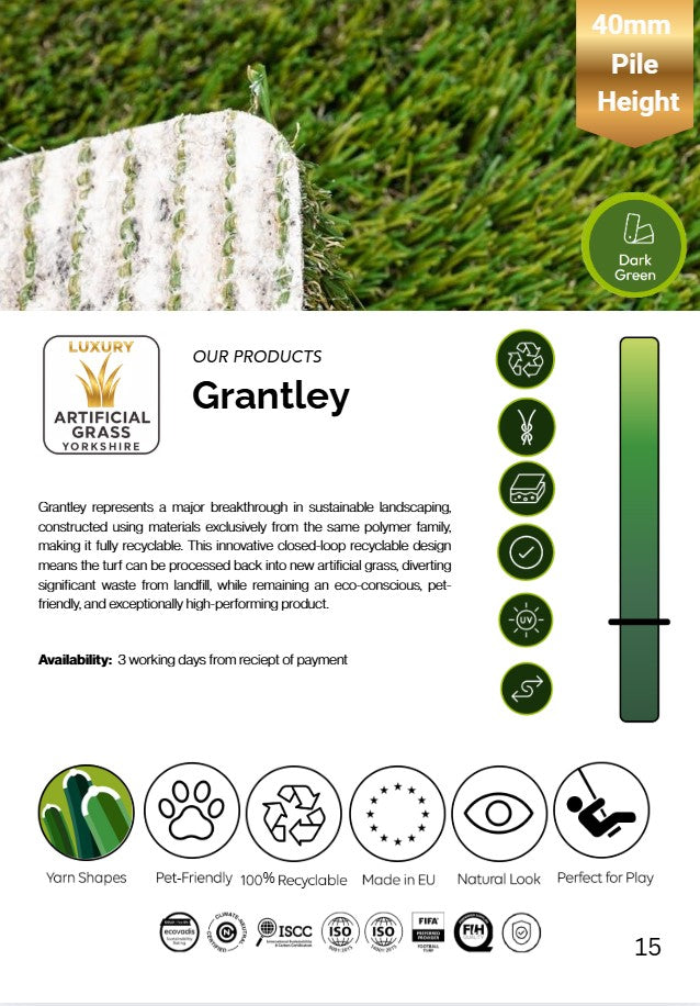 Grantley Artificial Grass 40 mm. Available in 4mtr or 2mtr Widths (Copy)