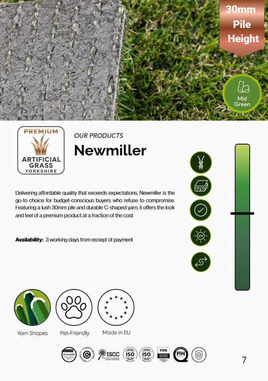 🌿 Newmiller 30mm: Soft and Resilient Budget-Friendly Artificial Grass. Available in 4mtr or 2mtr Widths - Hardscape Supplies Co