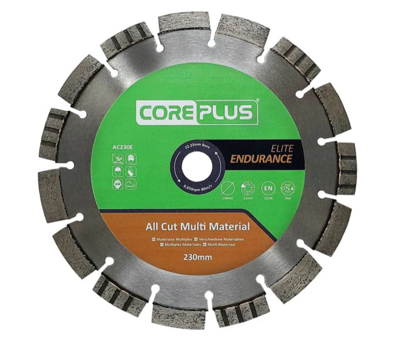 Core Plus Elite Endurance All Cut Diamond Cutting Disk 230mm to 300mm - Hardscape Supplies Co