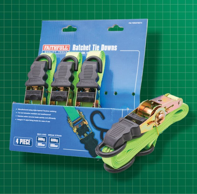 Faithfull 4 Piece Ratchet Tie Down Set - Hardscape Supplies Co